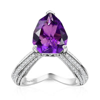 African Amethyst, Moissanite Ring in Rhodium Over Sterling Silver (Size 10.0) 6.10 ctw