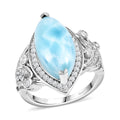 Larimar, White Zircon Ring in Rhodium Over Sterling Silver (Size 7.0) 8.00 ctw - Sticky add to cart bar