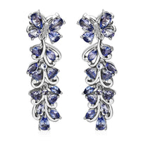 Tanzanite and White Zircon 3.85 ctw Butterfly and Blooming Flower Earrings in Rhodium Over Sterling Silver
