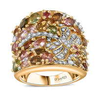 Premium Multi-Tourmaline, Moissanite Ring in 18K Vermeil YG Over Sterling Silver (Size 10.0) 3.90 ctw