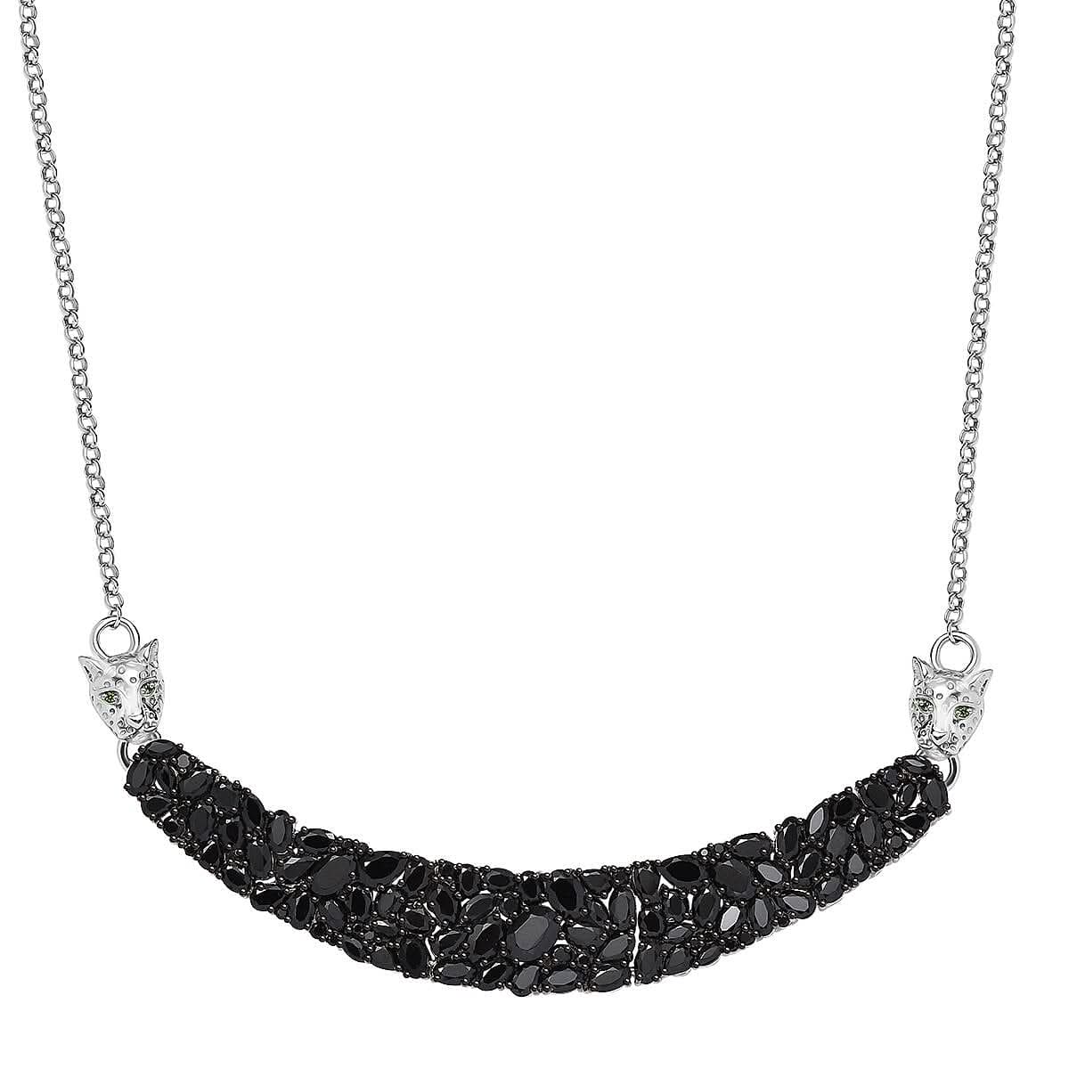 D'Joy Thai Black Spinel and Chrome Diopside 20.35 ctw Panther Necklace 18 Inches in Rhodium Over Sterling Silver