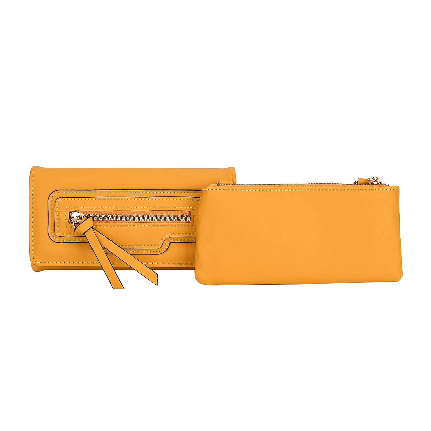 2-in-1 Yellow Faux Leather Crossbody Bag (7.5"x1.4"x4.1") with Shoulder Strap (51")