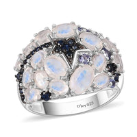 Moon Glow Moonstone, Multi Gemstone Ring in Rhodium Over Sterling Silver (Size 7.0) 4.20 ctw