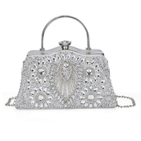 Green Peacock Pattern Crystal Clutch Bag (9.6"x4.3"x5.3") with Shoulder Chain Strap