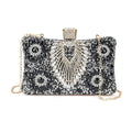 Black Peacock Pattern Crystal Clutch Bag (7.9"x2.4"x5") with Shoulder Chain Strap - Sticky add to cart bar