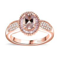 Marropino Morganite, Natural Pink and White Diamond Halo Ring in 18K Vermeil RG Over Sterling Silver (Size 10.0) 1.00 ctw