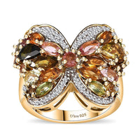 Multi-Tourmaline, Moissanite Butterfly Ring in 18K Vermeil YG Over Sterling Silver (Size 10.0) 3.40 ctw
