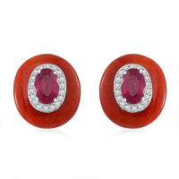 Niassa Ruby (FF), Red Jade (D) and White Zircon 8.30 ctw Stud Earrings in Rhodium Over Sterling Silver