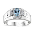 Santa Maria Aquamarine and White Zircon 1.00 ctw Art Deco Men's Ring in Rhodium Over Sterling Silver - Sticky add to cart bar