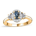 Santa Maria Aquamarine, White Zircon Half Moon Ring in 18K Vermeil YG Over Sterling Silver (Size 10.0) 1.10 ctw - Sticky add to cart bar
