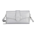 Metallic Silver Faux Leather Crossbody Bag (7.7"x1.6"x4.3") with Shoulder Strap (51") - Sticky add to cart bar