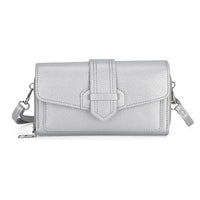 Metallic Silver Faux Leather Crossbody Bag (7.7"x1.6"x4.3") with Shoulder Strap (51")