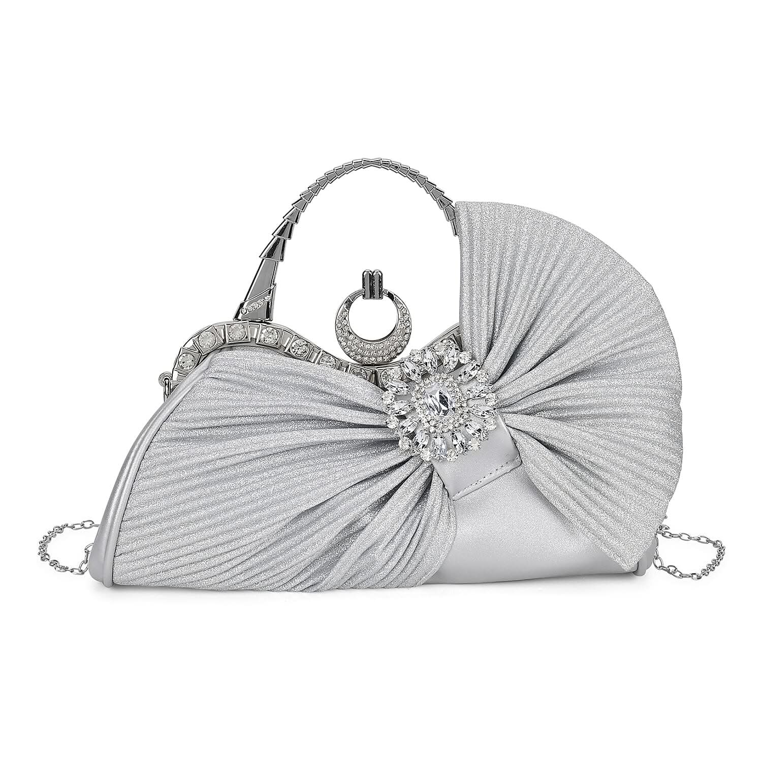 Silver Fashionable Crystal Clutch Bag with Bow (10"x2.75"x.7")