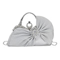 Silver Fashionable Crystal Clutch Bag with Bow (10"x2.75"x.7") - Sticky add to cart bar