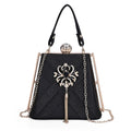 Black Fashionable Designer Crystal Tassels Clutch Bag (7.7"x3.9"x6.7") with Shoulder Chain Strap - Sticky add to cart bar