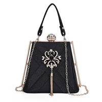 Black Fashionable Designer Crystal Tassels Clutch Bag (7.7"x3.9"x6.7") with Shoulder Chain Strap
