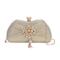 Gold Crystal Tassel Clutch Bag (9"x1.6"x4.7") with Shoulder Chain - Sticky add to cart bar
