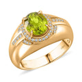 Peridot, Moissanite Men's Ring in 18K Vermeil YG Over Sterling Silver (Size 11.0) 3.15 ctw - Sticky add to cart bar