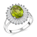 Peridot, Moissanite Halo Ring in Rhodium Over Sterling Silver (Size 6.0) 3.75 ctw - Sticky add to cart bar