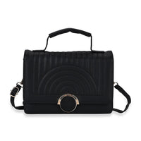 Black Faux Leather Crossbody Bag (8.3"x3.15"x5.7") with Shoulder Strap (47")