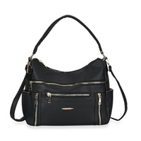 Black Multi-Pocket Faux Leather Crossbody Bag (12.6"x5"x11") with Shoulder Strap (47.2")