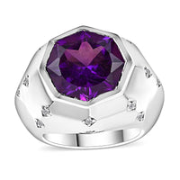 African Amethyst, Moissanite Men's Ring in Rhodium Over Sterling Silver (Size 10.0) 12.55 ctw