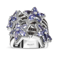 Tanzanite and Thai Black Spinel 3.00 ctw Stars Ring in Rhodium Over Sterling Silver