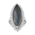 Malagasy Labradorite, White Topaz Ring in Rhodium Over Sterling Silver (Size 10.0) 17.00 ctw - Sticky add to cart bar