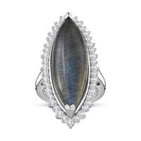Malagasy Labradorite, White Topaz Ring in Rhodium Over Sterling Silver (Size 10.0) 17.00 ctw