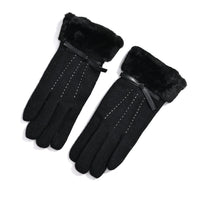 Black 70% Wool and 30% Polyster Winter Gloves with Faux Fur and Touch Screen Function (9"x3.93")