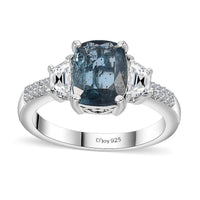 Kashmir Kyanite, White Zircon Ring in Rhodium Over Sterling Silver (Size 10.0) 3.40 ctw