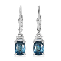 Kashmir kyanite and White Zircon 3.00 ctw Lever Back Earrings in Rhodium Over Sterling Silver