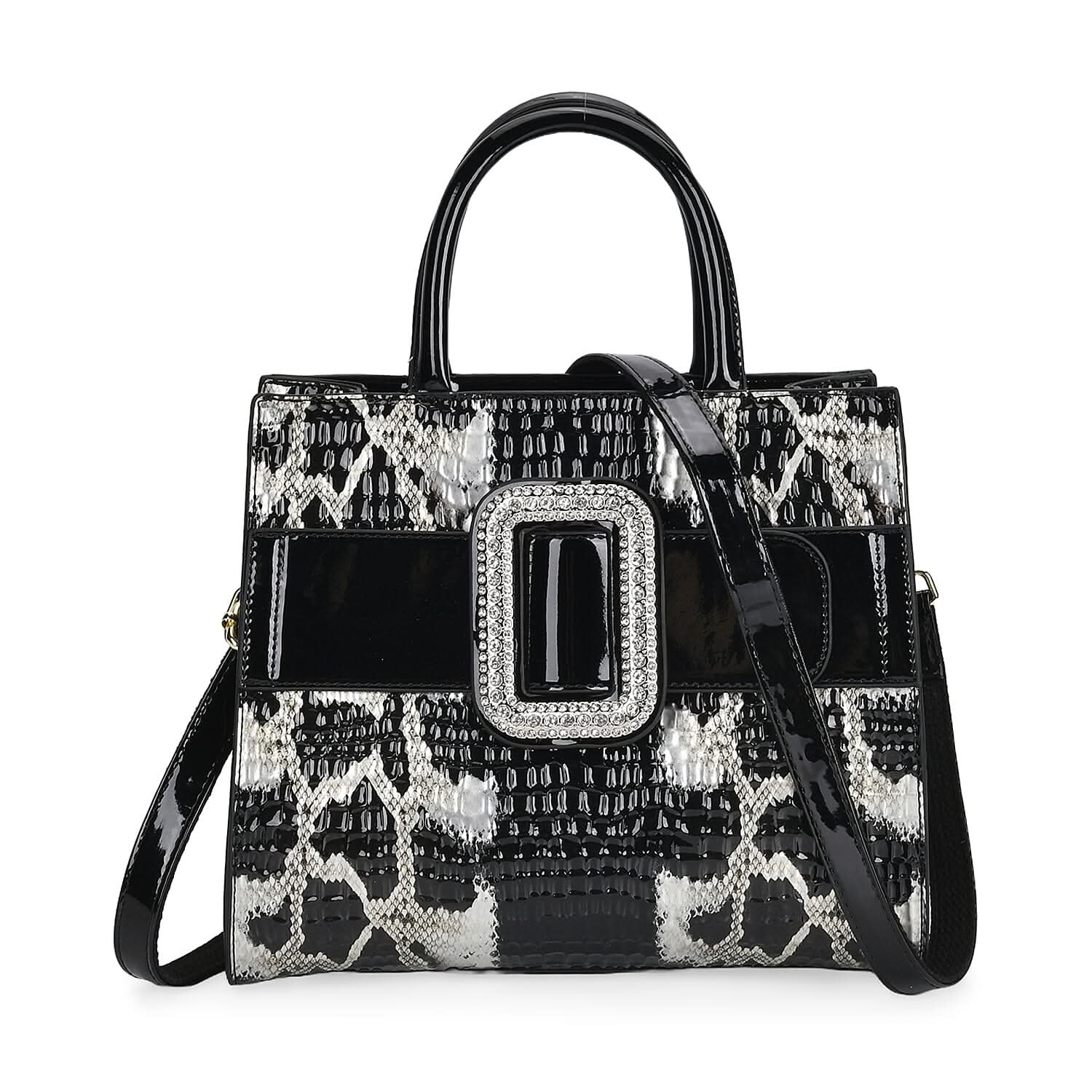 Black Leopard Embossed Pattern Faux Leather Crossbody Bag (11"x5.1"x9.5") with 51 Inch Shoulder Strap