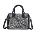 Black Faux Leather Crocodile Embossed Rhinestone Crossbody Bag (12.2"x6.7"x9") with Shoulder Strap - Sticky add to cart bar