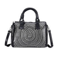 Black Faux Leather Crocodile Embossed Rhinestone Crossbody Bag (12.2"x6.7"x9") with Shoulder Strap
