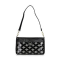 Black Checked Pattern Faux Leather Crossbody Bag (10.2"x3.9"x5.9") with Shoulder Strap (51") - Sticky add to cart bar