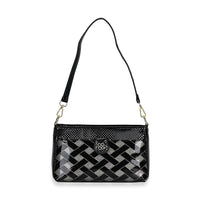Black Checked Pattern Faux Leather Crossbody Bag (10.2"x3.9"x5.9") with Shoulder Strap (51")