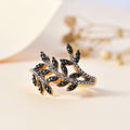 Karis Green and White Diamond Accent Bypass Leaf Ring in 18K Yellow Gold Plated - Sticky add to cart bar