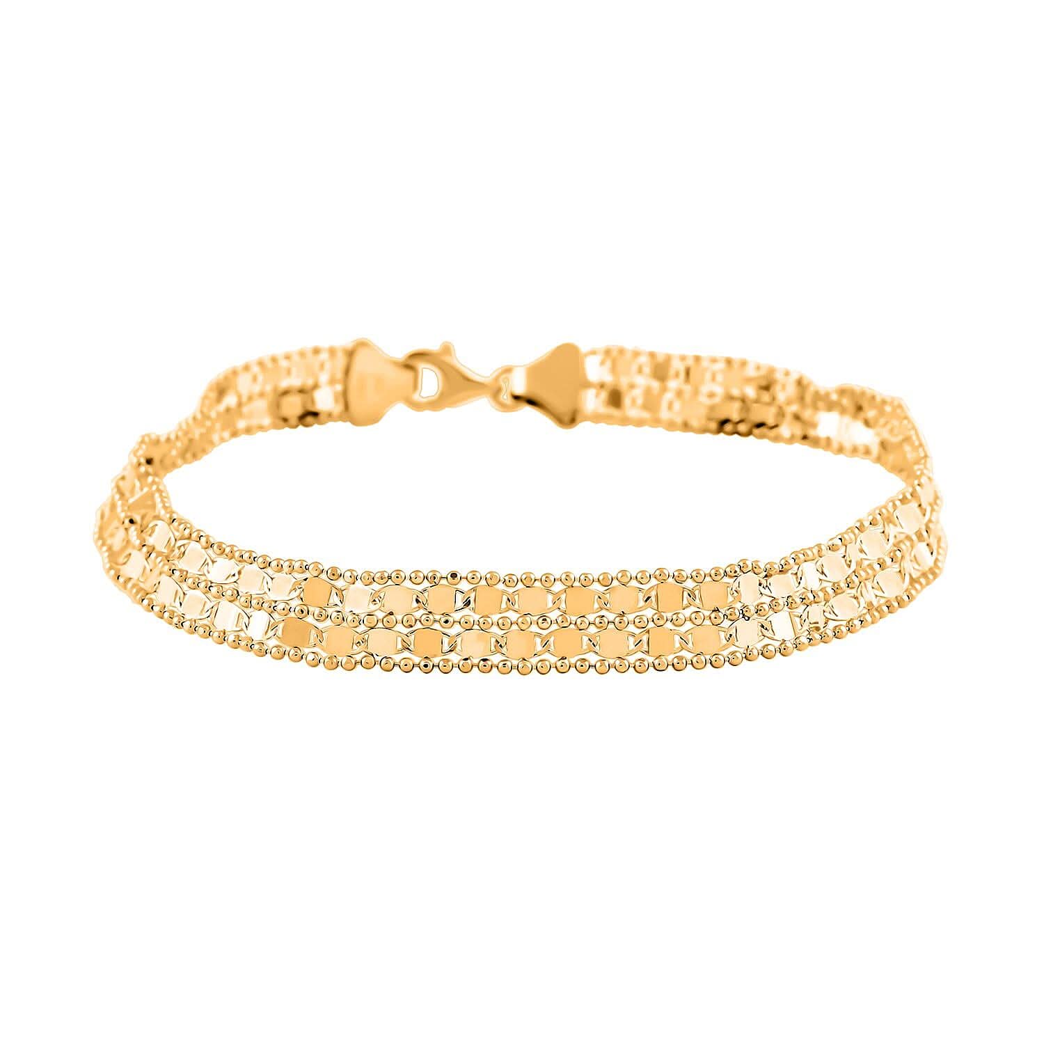 Italian 6.8mm Two-Strand Mirror with Popcorn Frams Bracelet in 14K Yellow Gold (7.50 In) 4 Grams