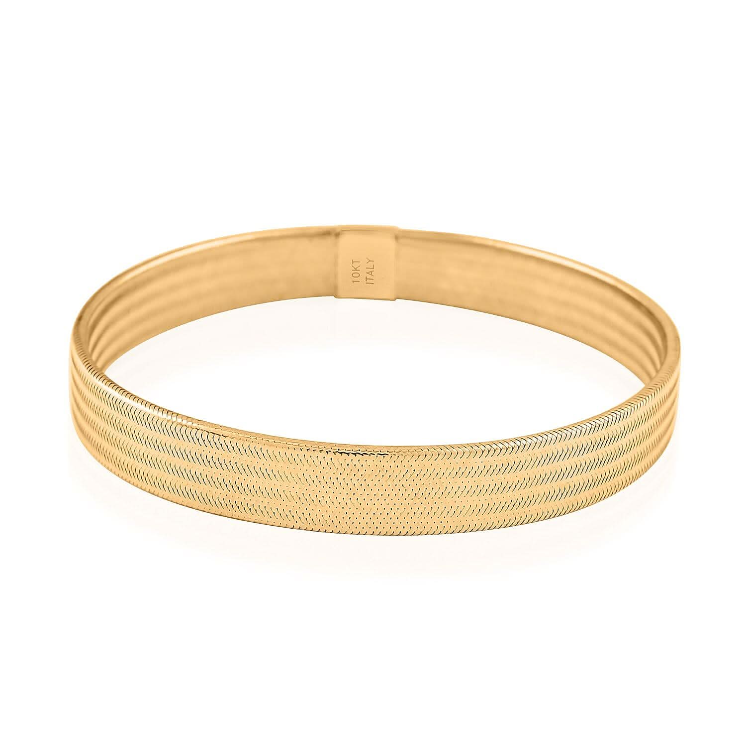 Italian 8.6mm Flat Mesh Stretch Bangle Bracelet in 10K Yellow Gold 2.23 Grams