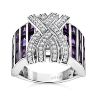 GP African Amethyst, White Zircon Ring in Rhodium Over Sterling Silver (Size 10.0) 3.85 ctw