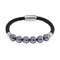 Terahertz Beaded and Leather Cord Men's Bracelet in Stainless Steel (8.50 In) 50.00 ctw - Sticky add to cart bar