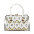 Silver Crystal and Pearl Faux Leather Tote Bag (12.2"X5.3"x7") with Handle Drop (6.5") - Sticky add to cart bar