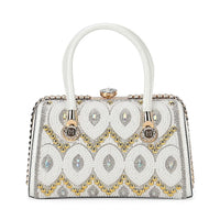 Silver Crystal and Pearl Faux Leather Tote Bag (12.2"X5.3"x7") with Handle Drop (6.5")