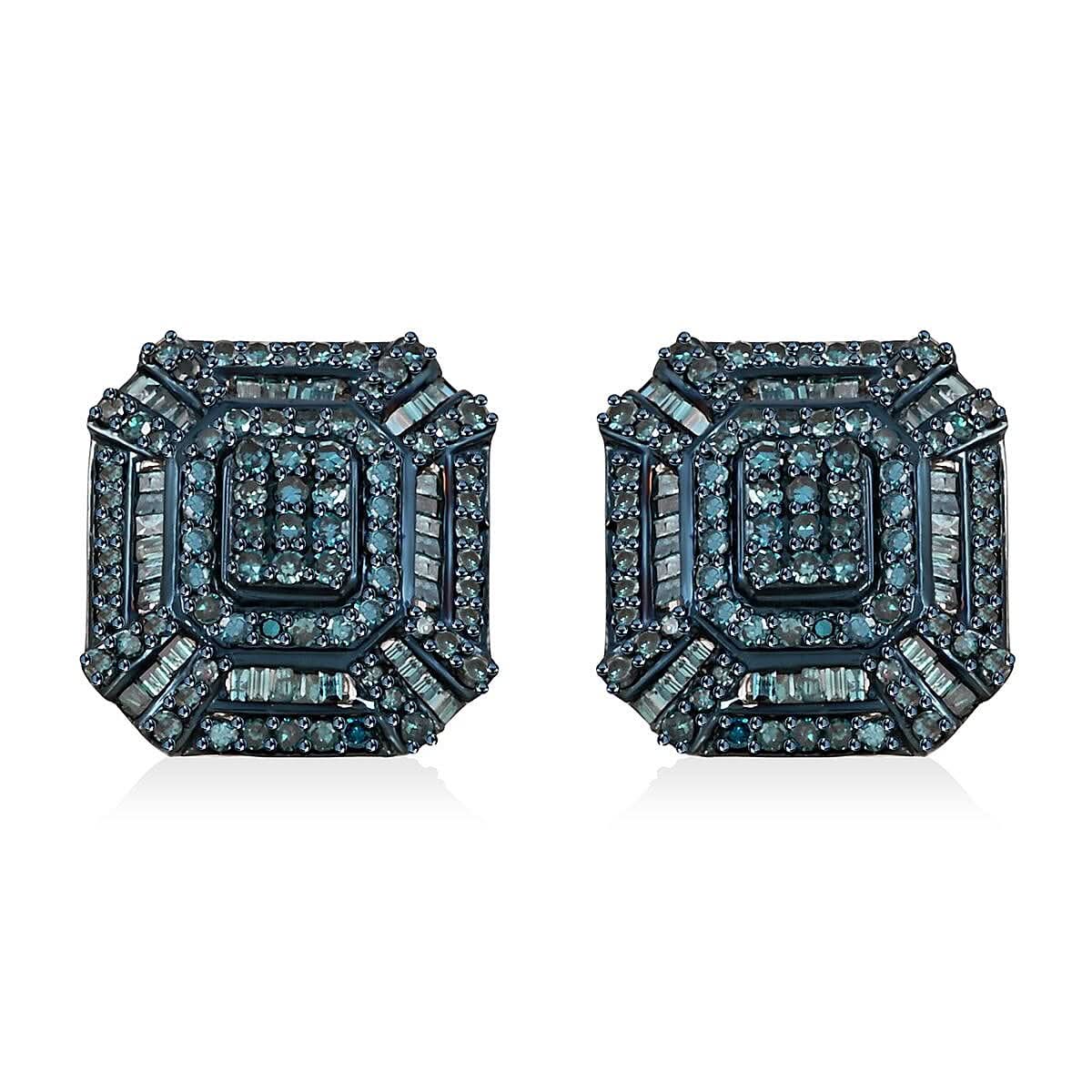 Blue Diamond (IR) Earrings in Platinum Over Sterling Silver 1.50 ctw
