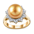 South Sea Golden Pearl 9-11mm, Diamond Cocktail Ring in 18K Vermeil YG Over Sterling Silver (Size 9.0) 0.30 ctw - Sticky add to cart bar