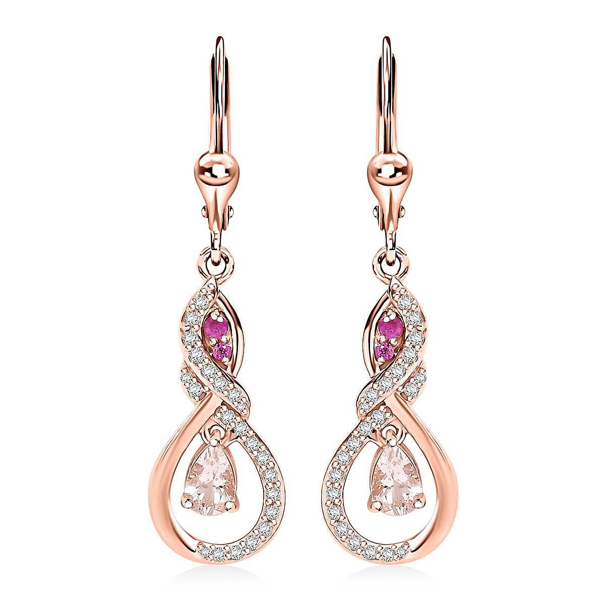 D'Joy Premium Marropino Morganite and Multi Gemstone 1.30 ctw Infinity Love Earrings in 18K Vermeil Rose Gold Over Sterling Silver