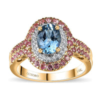 Certified & Appraised 14K Yellow Gold AAA Santa Maria Aquamarine, Mahenge Spinel, Diamond (I2) Double Halo Ring (Size 6.0) (5.05 g) 2.05 ctw
