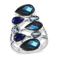 Sajen Silver Peruvian Pink Opal, Multi Gemstone Ring in Rhodium Over Sterling Silver (Size 10.0) 8.40 ctw
