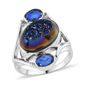 Sajen Silver Forest Window Drusy Quartz and Celestial Blue Quartz Ring in Rhodium Over Sterling Silver (Size 10.0) 7.10 ctw - Sticky add to cart bar